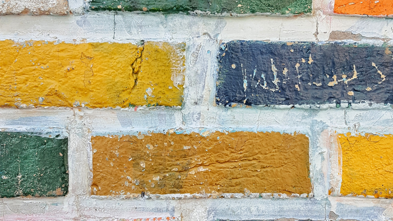 Обои кирпич, стена, Апельсин, желтый, кирпичная кладка в разрешении 1280x720