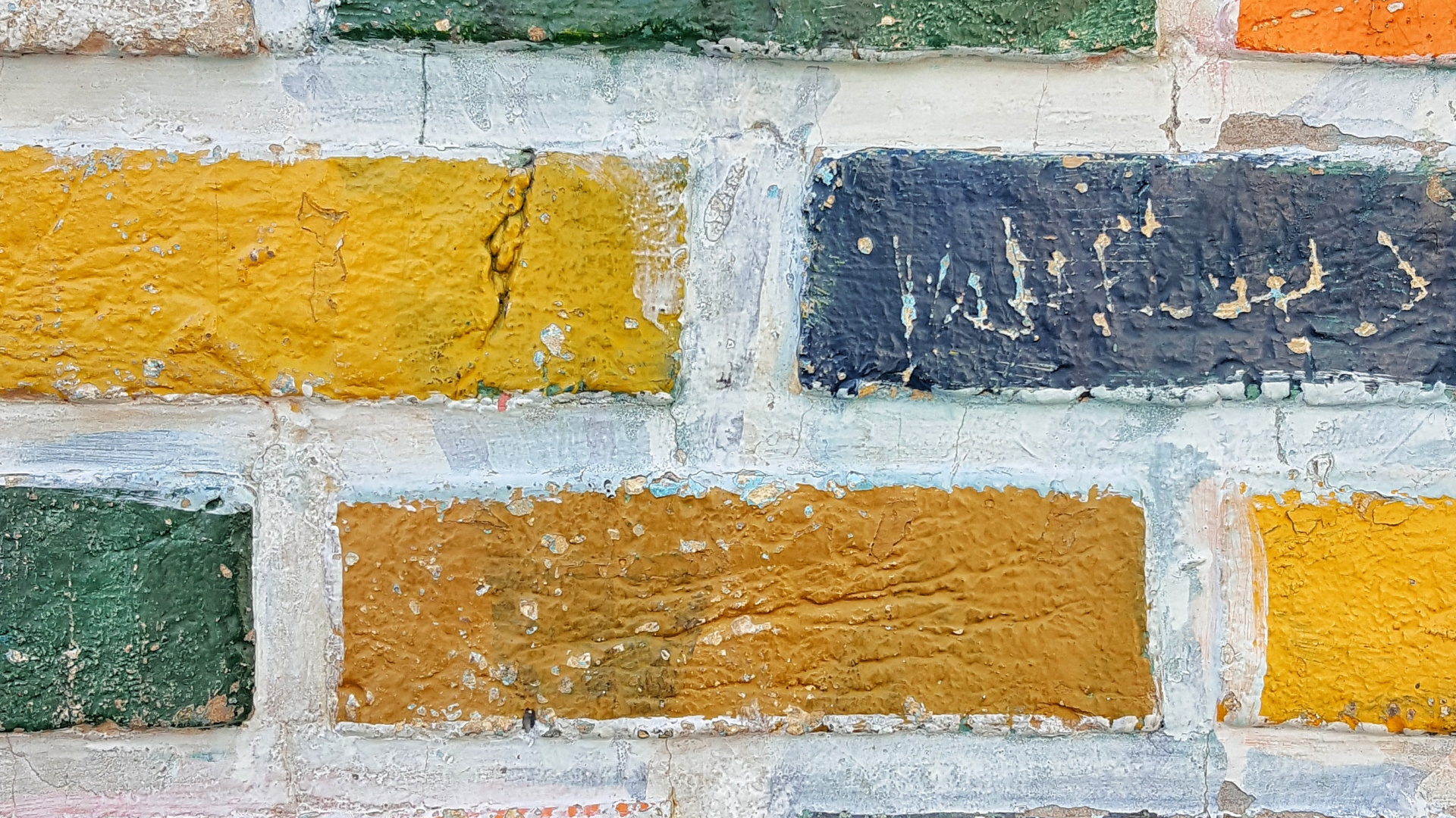 Обои кирпич, стена, Апельсин, желтый, кирпичная кладка в разрешении 1920x1080