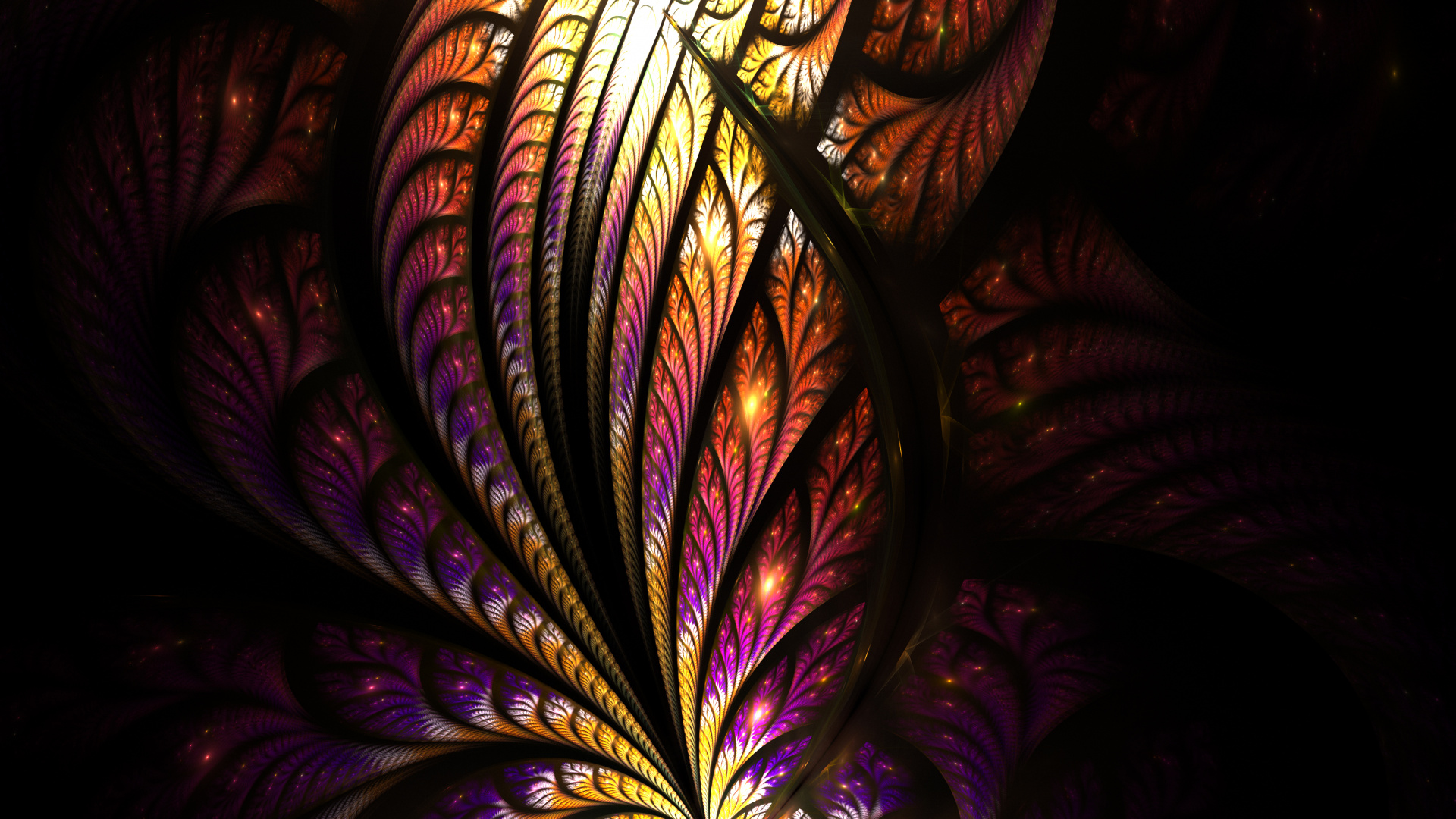 Обои фрактал, фрактальное искусство, витраж, темнота, пурпур в разрешении 1920x1080