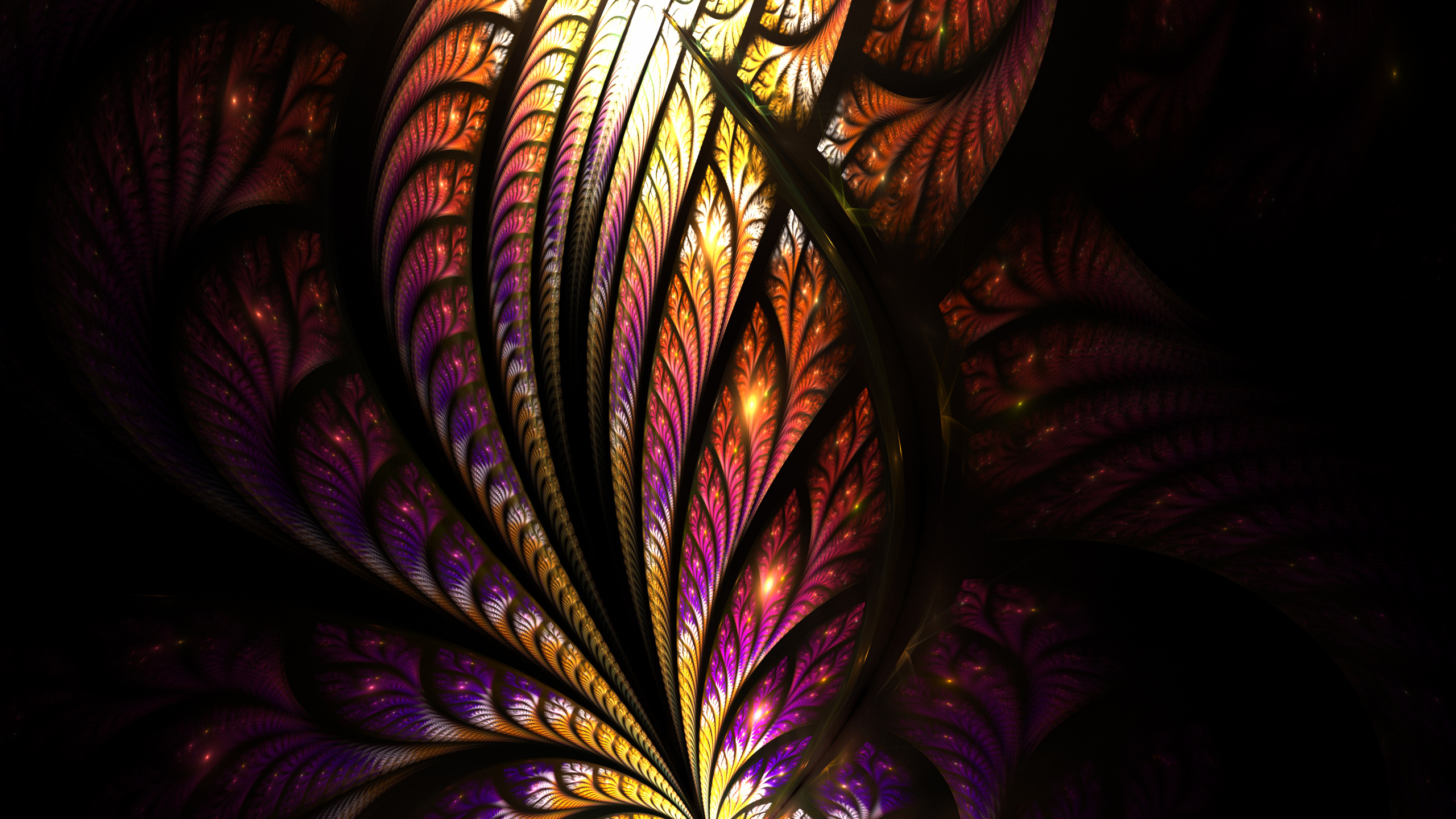 Обои фрактал, фрактальное искусство, витраж, темнота, пурпур в разрешении 2560x1440