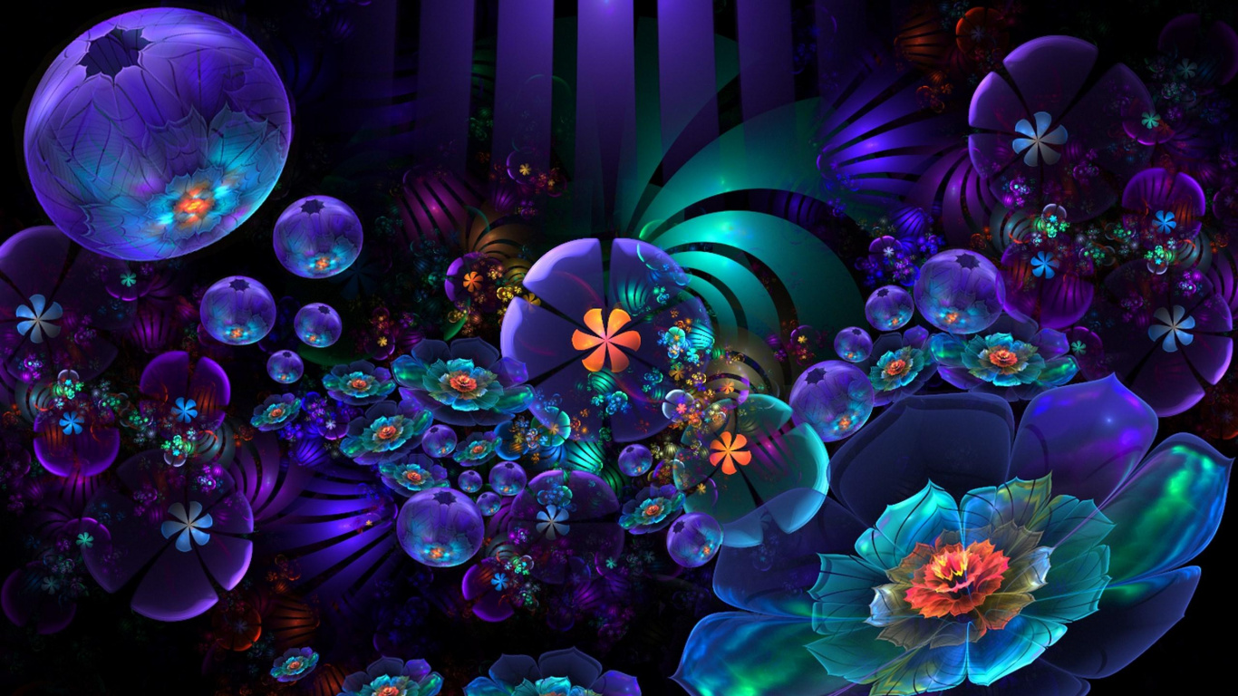 Обои фрактальное искусство, пурпур, арт, цветок, Роза в разрешении 1366x768
