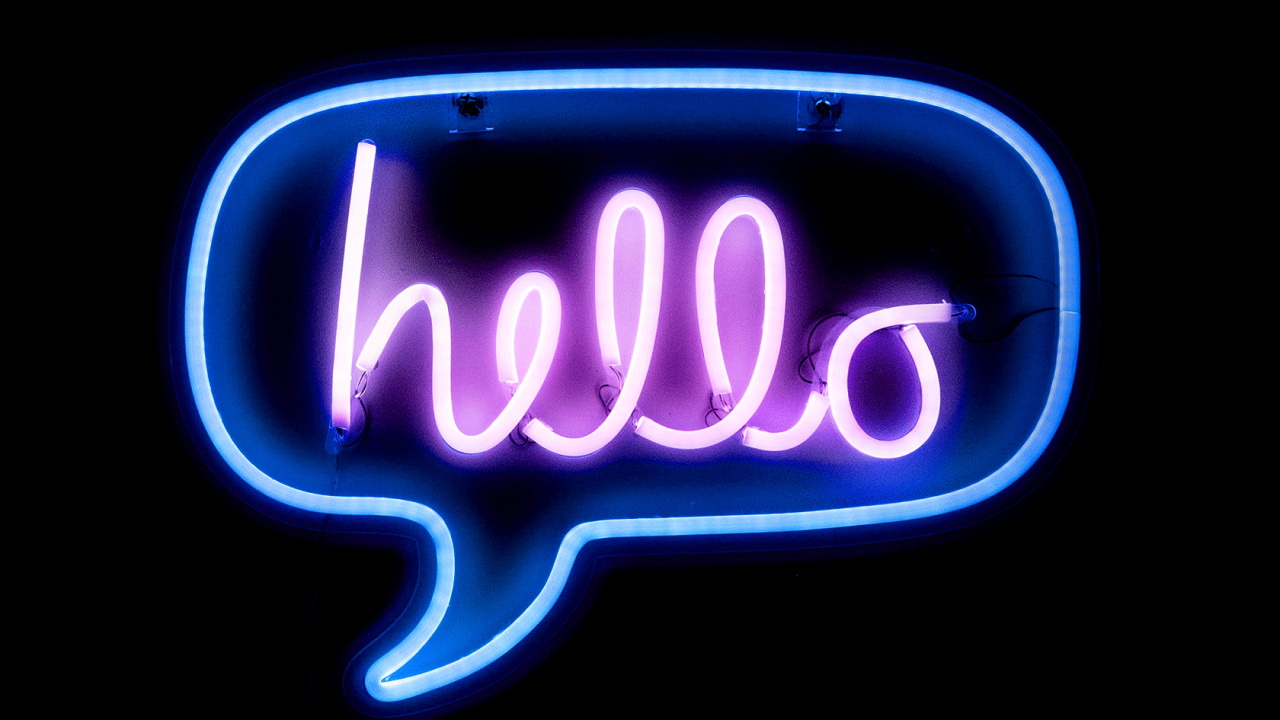 Обои неоновая вывеска, лого, текст, пурпурный цвет, неон в разрешении 1280x720