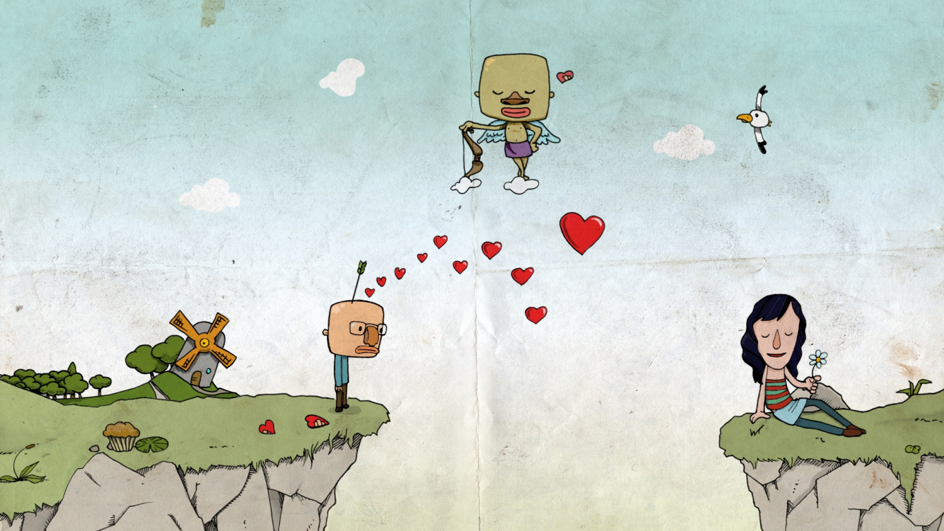 Обои иллюстрация, мультфильм, детского творчества, отдых, любовь в разрешении 1366x768