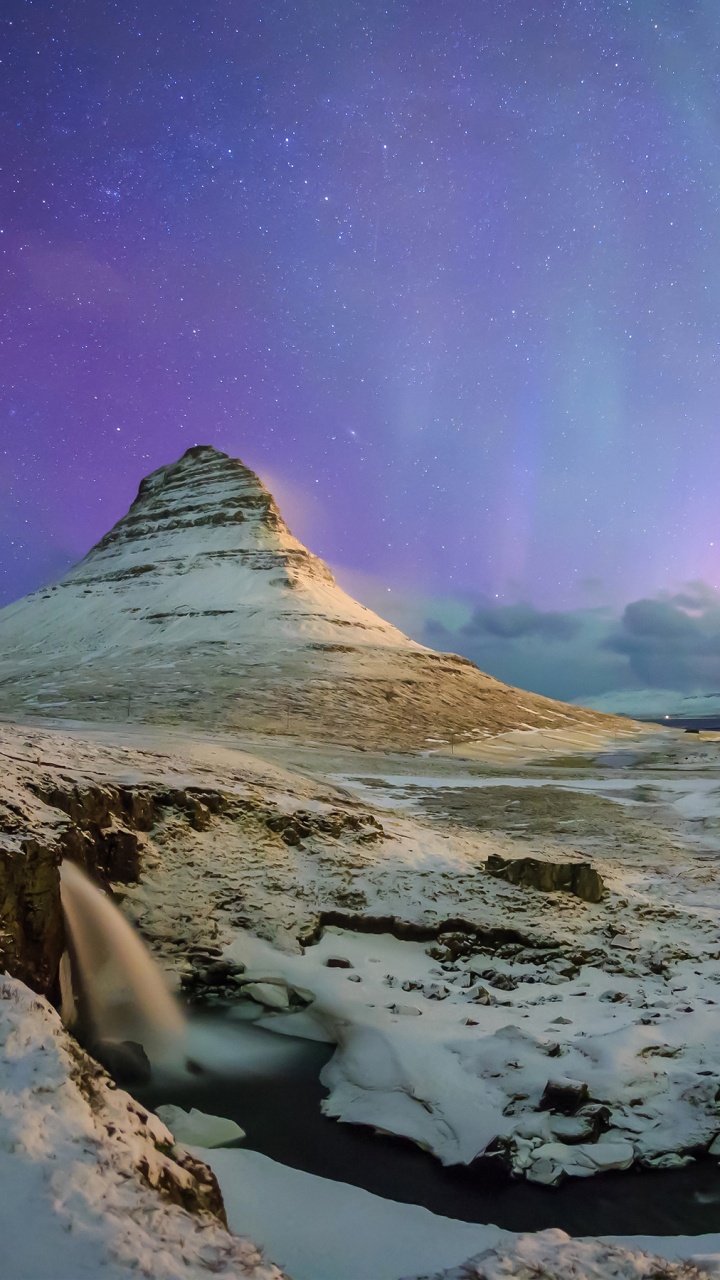 Обои Аврора, природа, атмосфера, пейзаж, гора в разрешении 720x1280