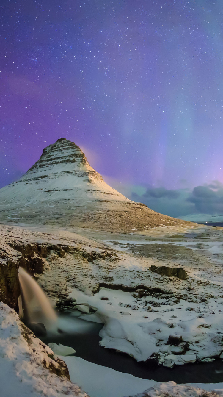 Обои Аврора, природа, атмосфера, пейзаж, гора в разрешении 750x1334