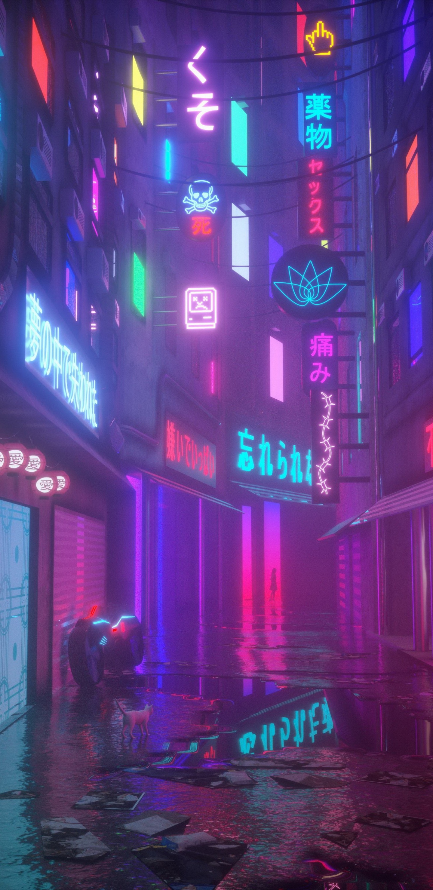 Обои аниме, эстетика, пурпур, здание, развлечение в разрешении 1440x2960