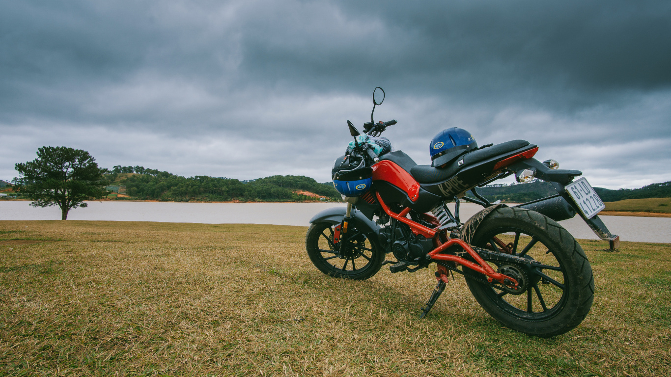 Обои мотоцикл, велосипед, мопед, пейзаж, авто в разрешении 1366x768