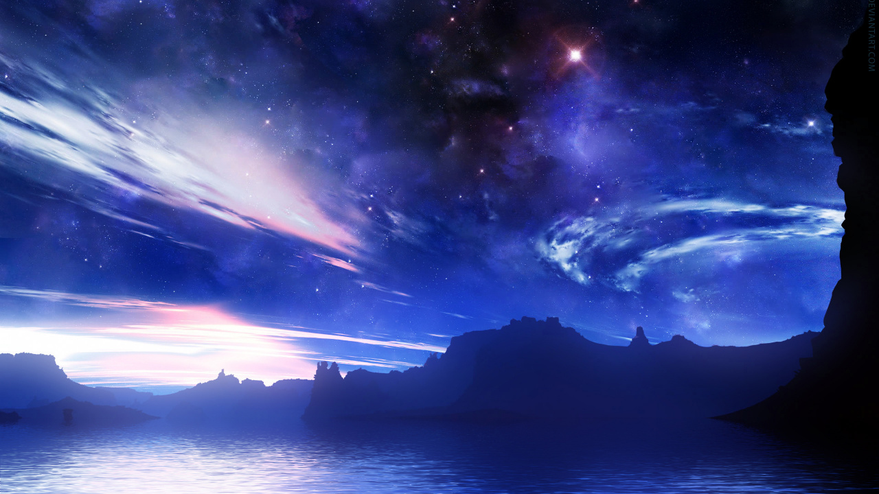 Обои ночное небо, природа, море, атмосфера, космос в разрешении 1280x720