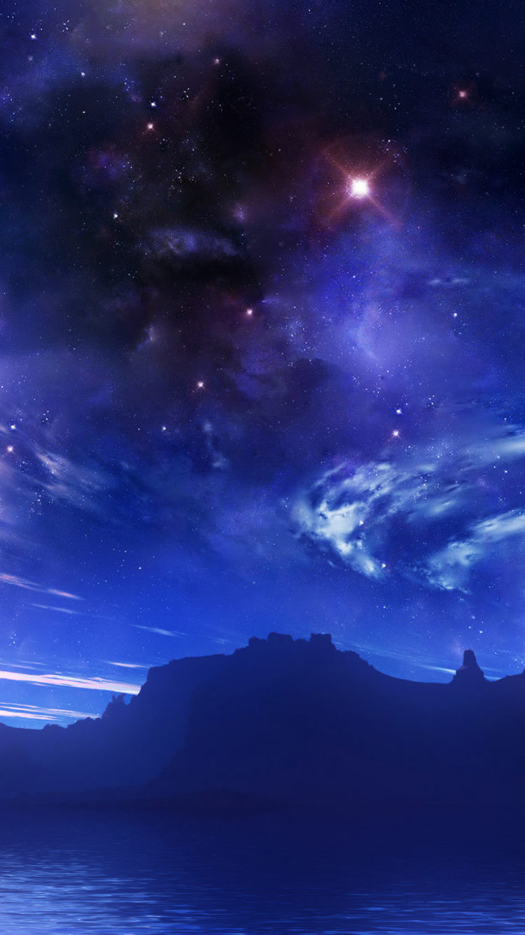 Обои ночное небо, природа, море, атмосфера, космос в разрешении 750x1334