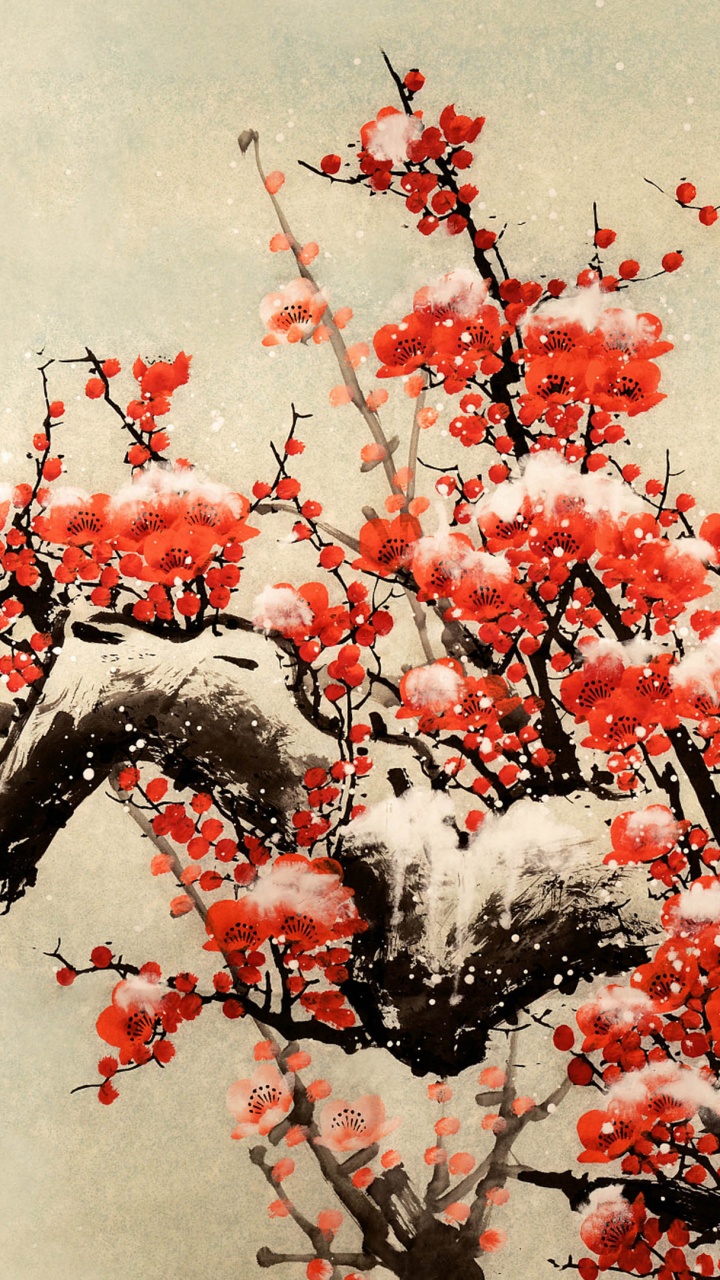 Обои японское искусство, арт, живопись, японская каллиграфия, пейзажная живопись в разрешении 720x1280