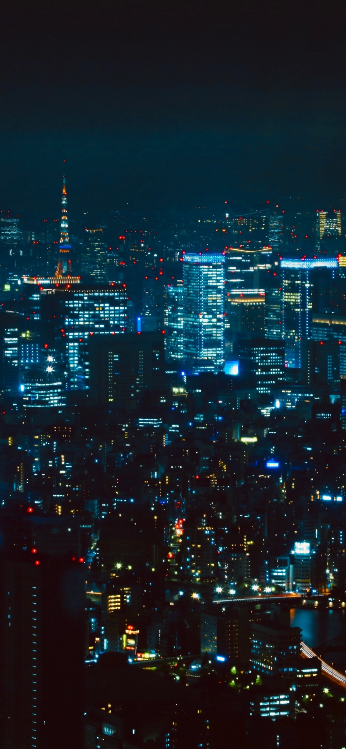 Обои ночь, город, городской пейзаж, метрополия, городской район в разрешении 1125x2436