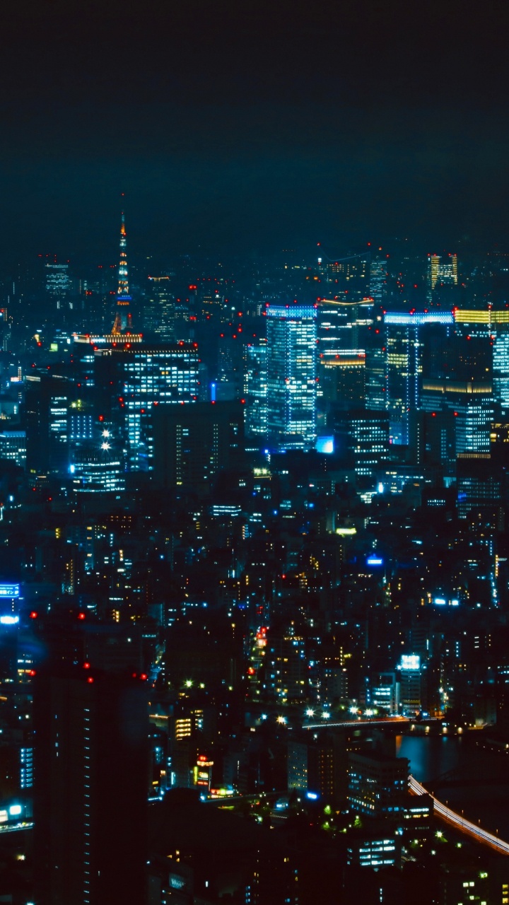 Обои ночь, город, городской пейзаж, метрополия, городской район в разрешении 720x1280