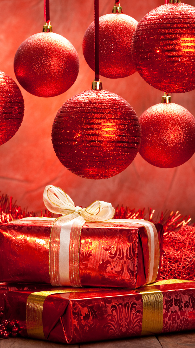 Обои Рождественский подарок, Рождественский день, рождественский орнамент, подарок, Санта-Клаус в разрешении 750x1334