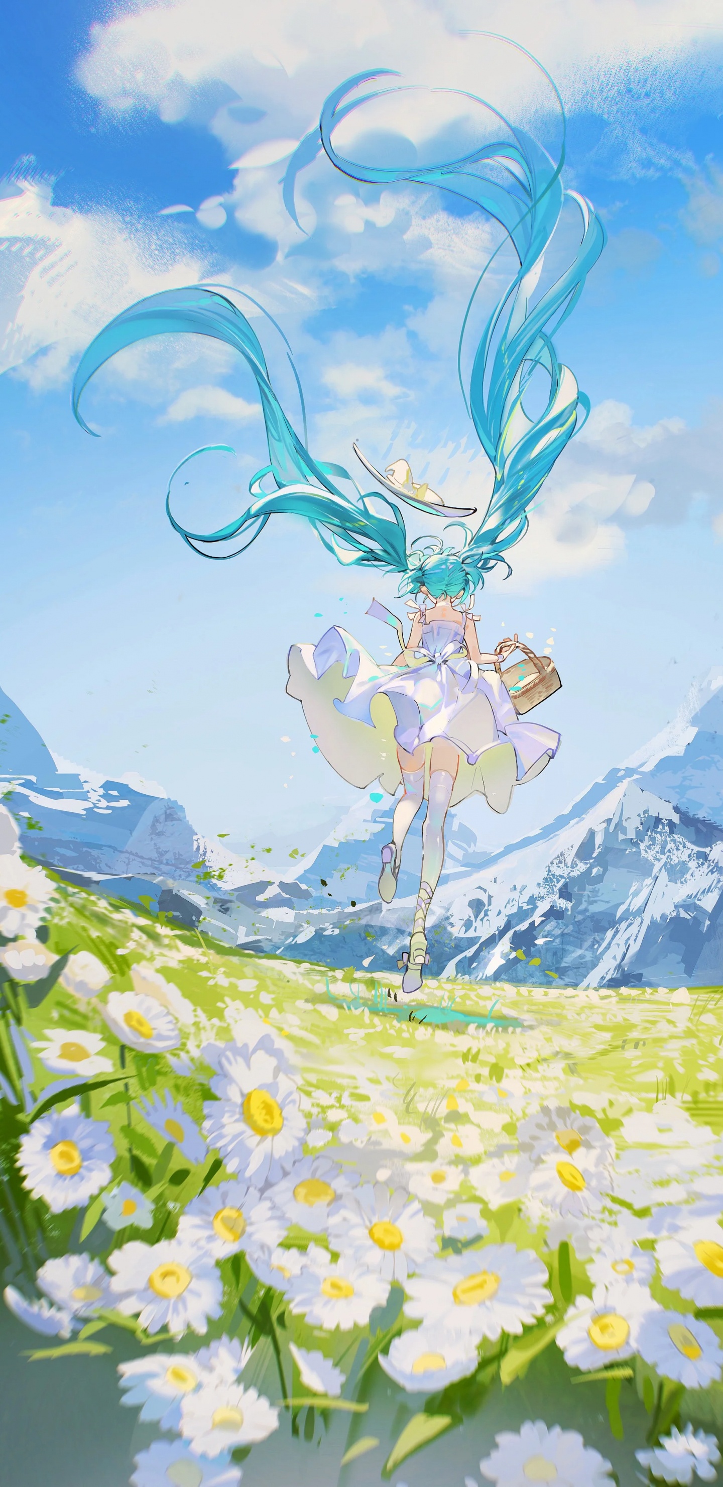 Обои Хацунэ Мику, живопись, вокалоид, Мику, аниме арт в разрешении 1440x2960