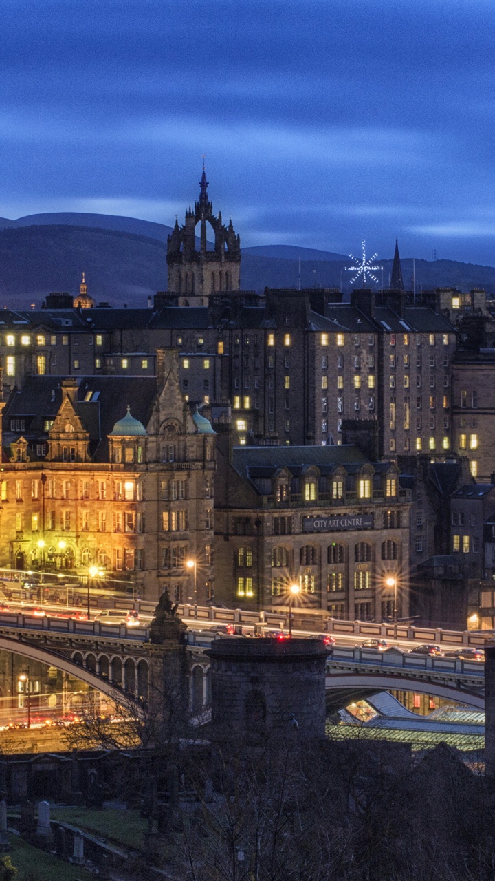Обои городской пейзаж, Эдинбург, ночь, город, городской район в разрешении 720x1280