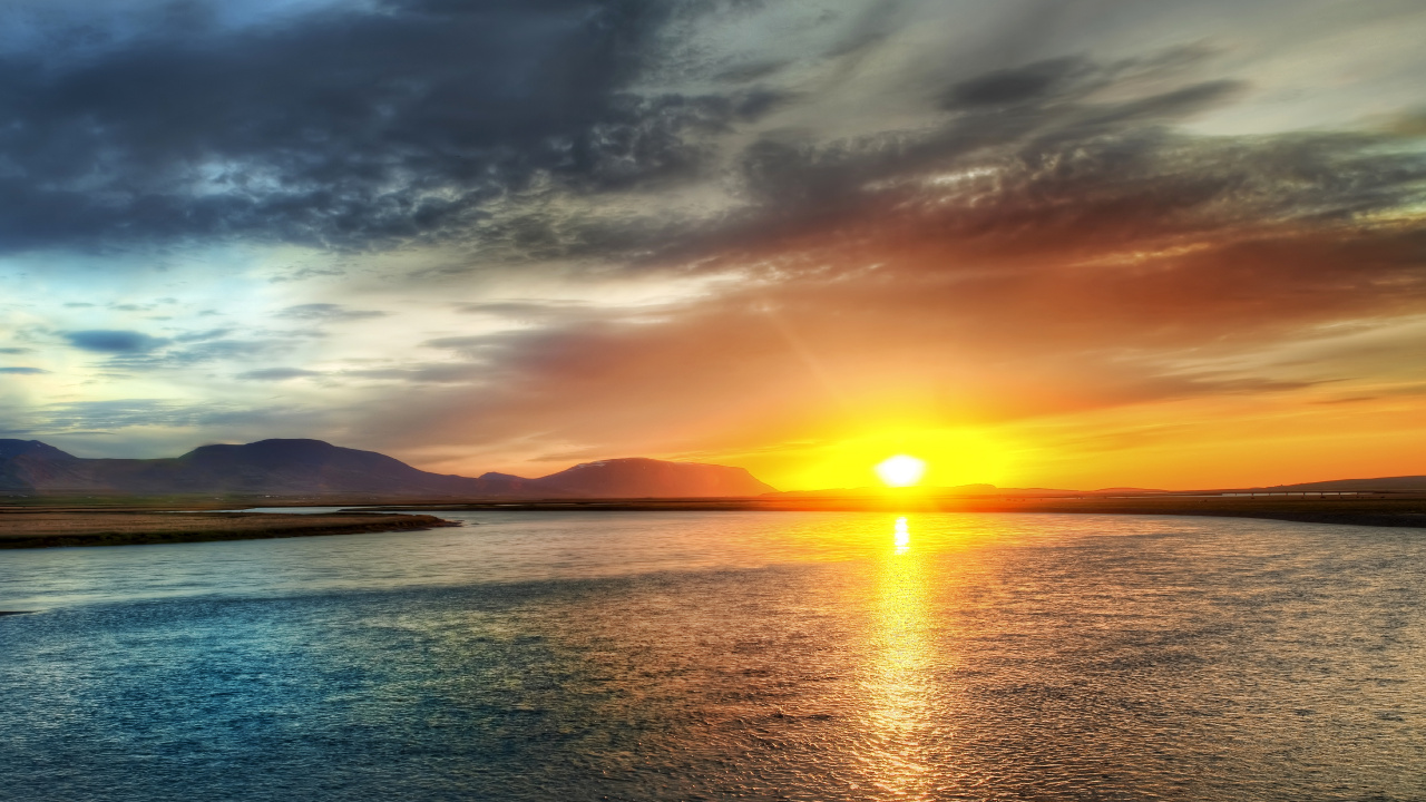 Обои закат, восход солнца, горизонт, послесвечение, облако в разрешении 1280x720