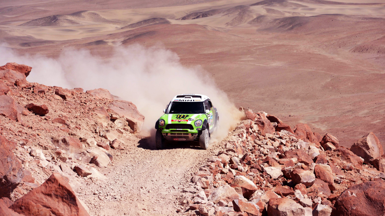 Обои авто, Офф-роуд, mini cooper, пустыня, дикая местность в разрешении 1280x720