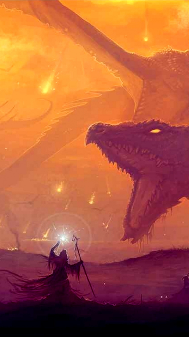 Обои дракон, фэнтези, пламя, вымирание, мифическое существо в разрешении 750x1334