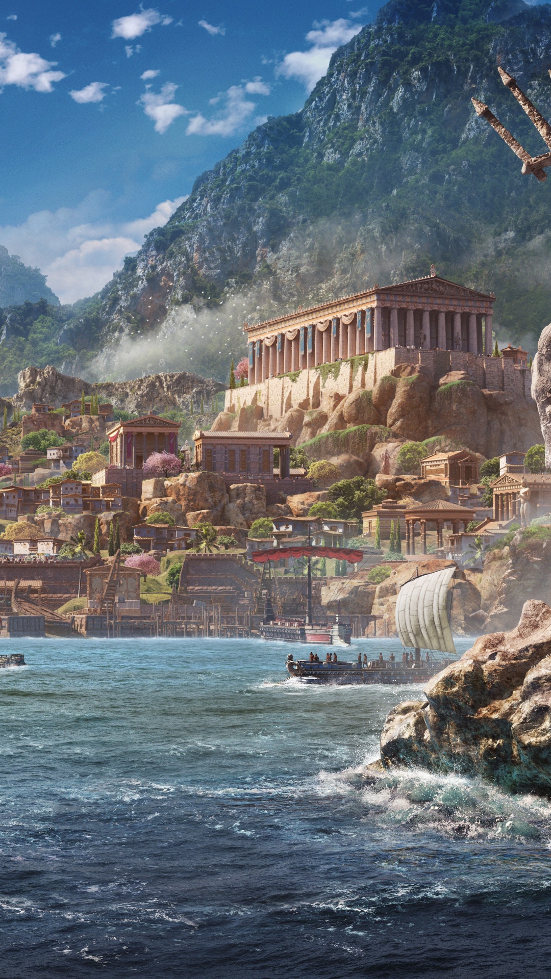 Обои Assassins Creed Odyssey, ubisoft, достопримечательность, гора, видеоигра в разрешении 1080x1920