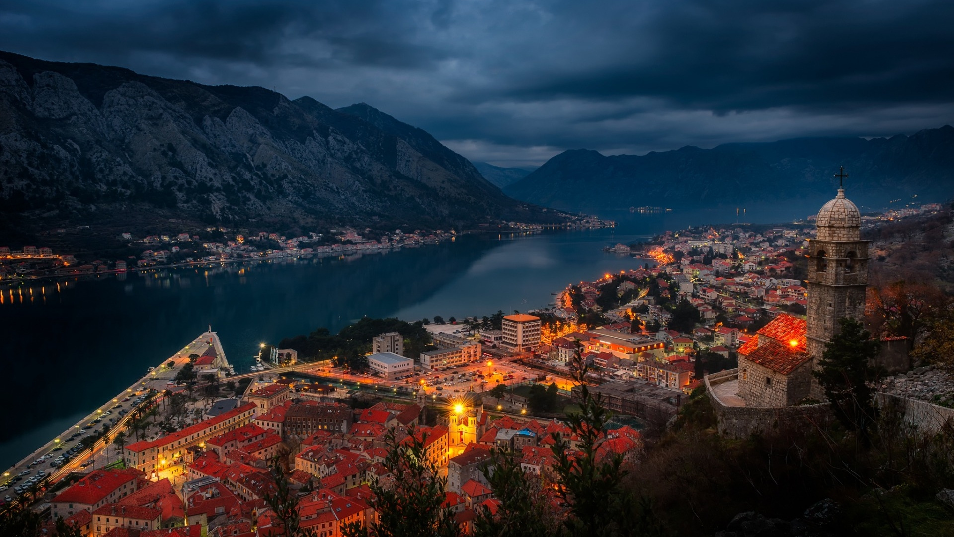 Обои Боко-Которский залив, Адриатическое море, фьорд, облако, вода в разрешении 1920x1080