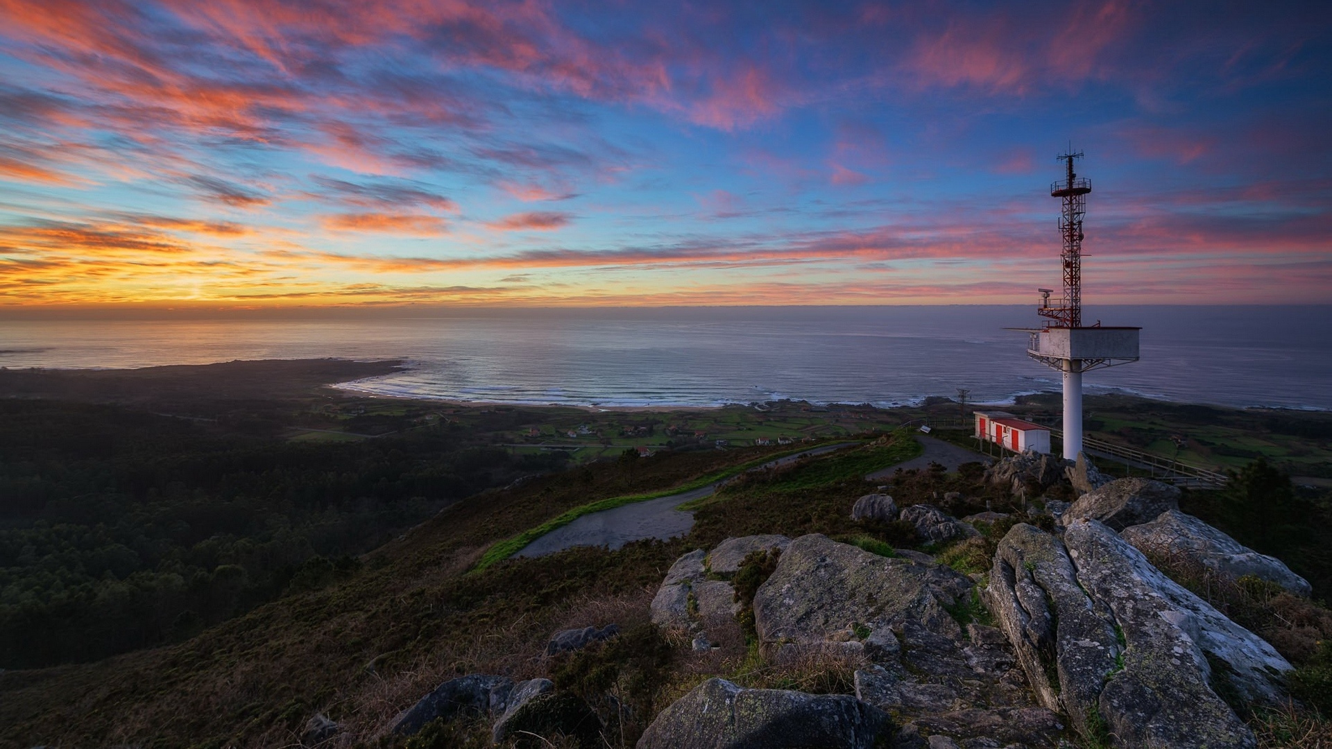 Обои облако, вода, растение, природный ландшафт, послесвечение в разрешении 1920x1080