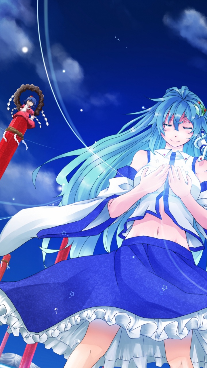 Обои синий цвет, девушка, синий, небо, ветер в разрешении 720x1280