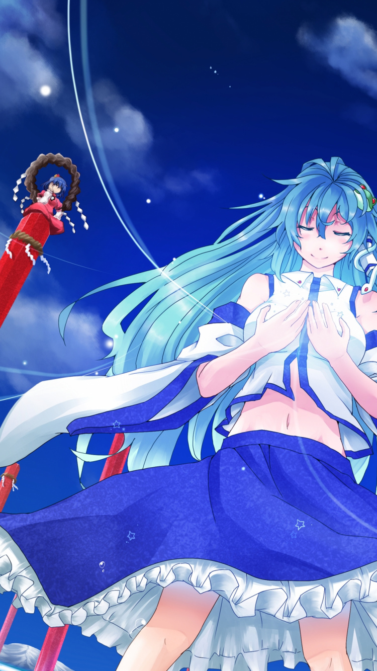 Обои синий цвет, девушка, синий, небо, ветер в разрешении 750x1334