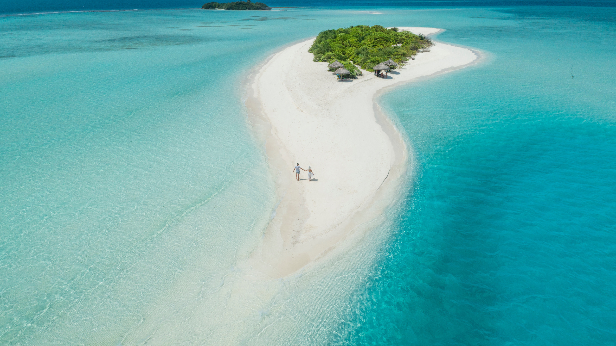 Обои Остров, пляж, Атолл, отпуск, прибрежные и океанические рельефы в разрешении 2560x1440