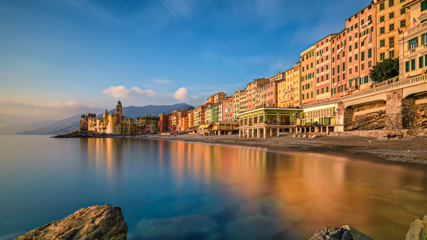 Обои Портофино, Генуя, Камольи, вода, отражение в разрешении 1366x768