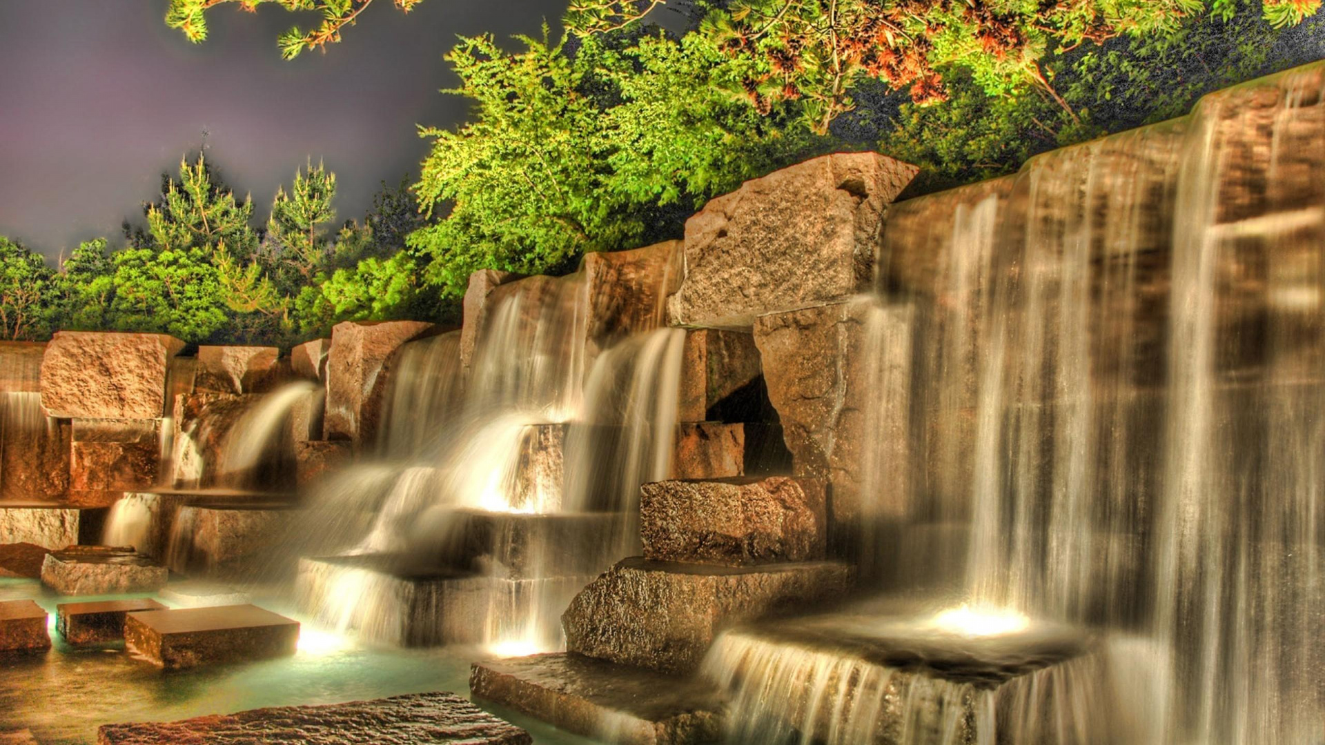 Обои водопад, природа, вода, водоток, водные элементы в разрешении 1920x1080