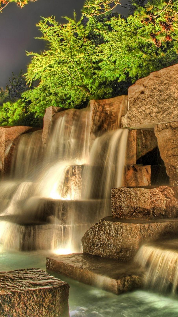Обои водопад, природа, вода, водоток, водные элементы в разрешении 750x1334