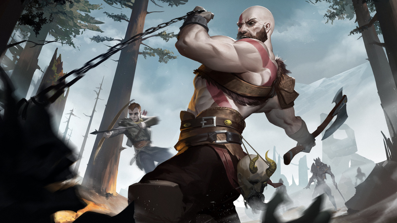 Обои god of war, кратос, god of war 3, компьютерная игра, игры в разрешении 1366x768