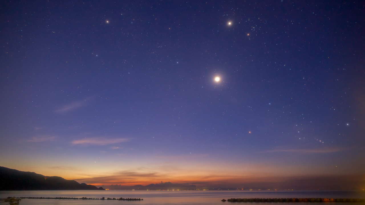 Обои ночь, горизонт, облако, атмосфера, астрономический объект в разрешении 1280x720