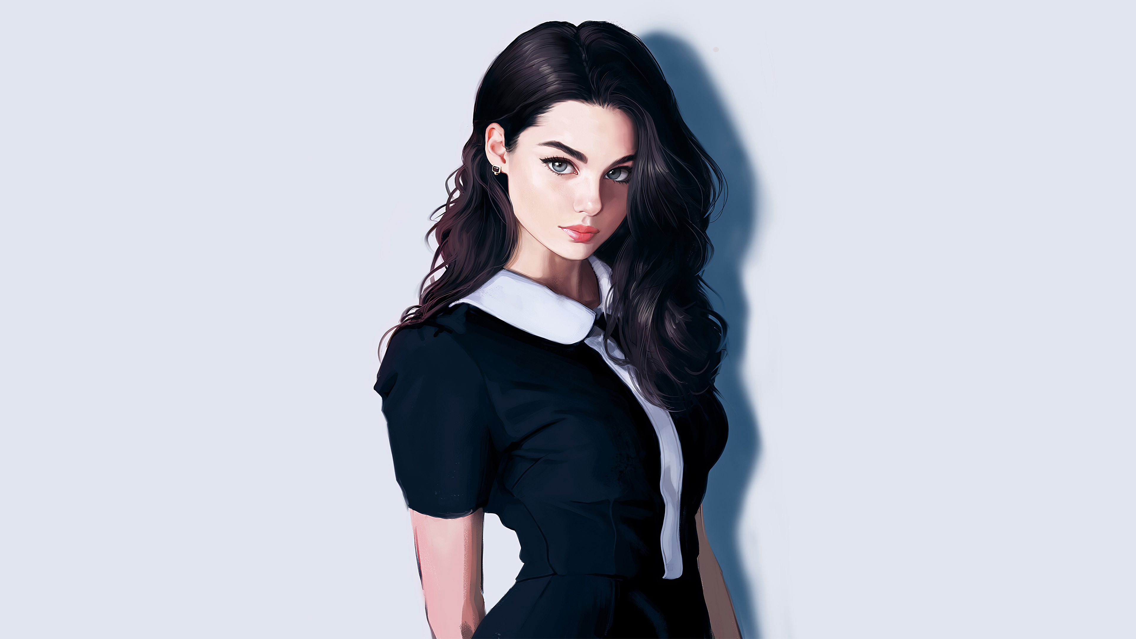 Обои черные волосы цифровое искусство девушка, цифровое искусство, арт, рисование, живопись в разрешении 3840x2160