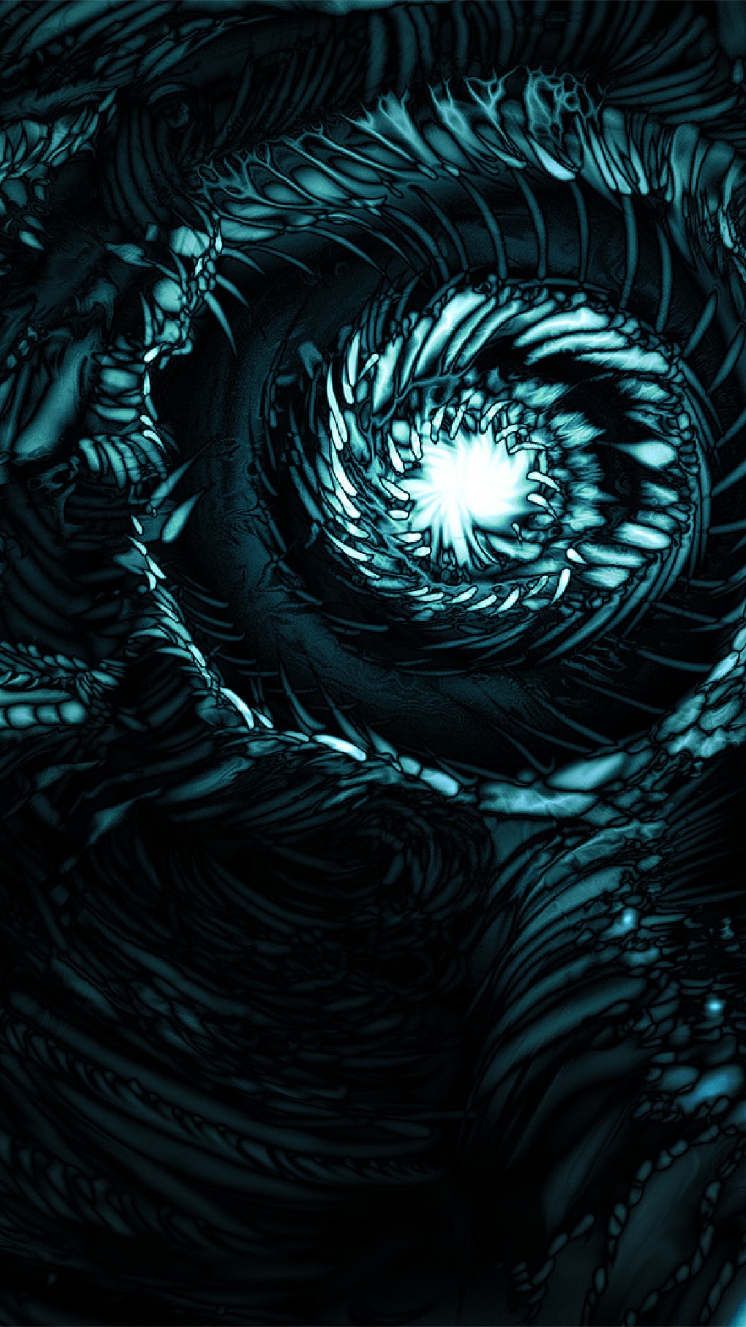 Обои синий, фрактальное искусство, бирюза, вода, узор в разрешении 1080x1920