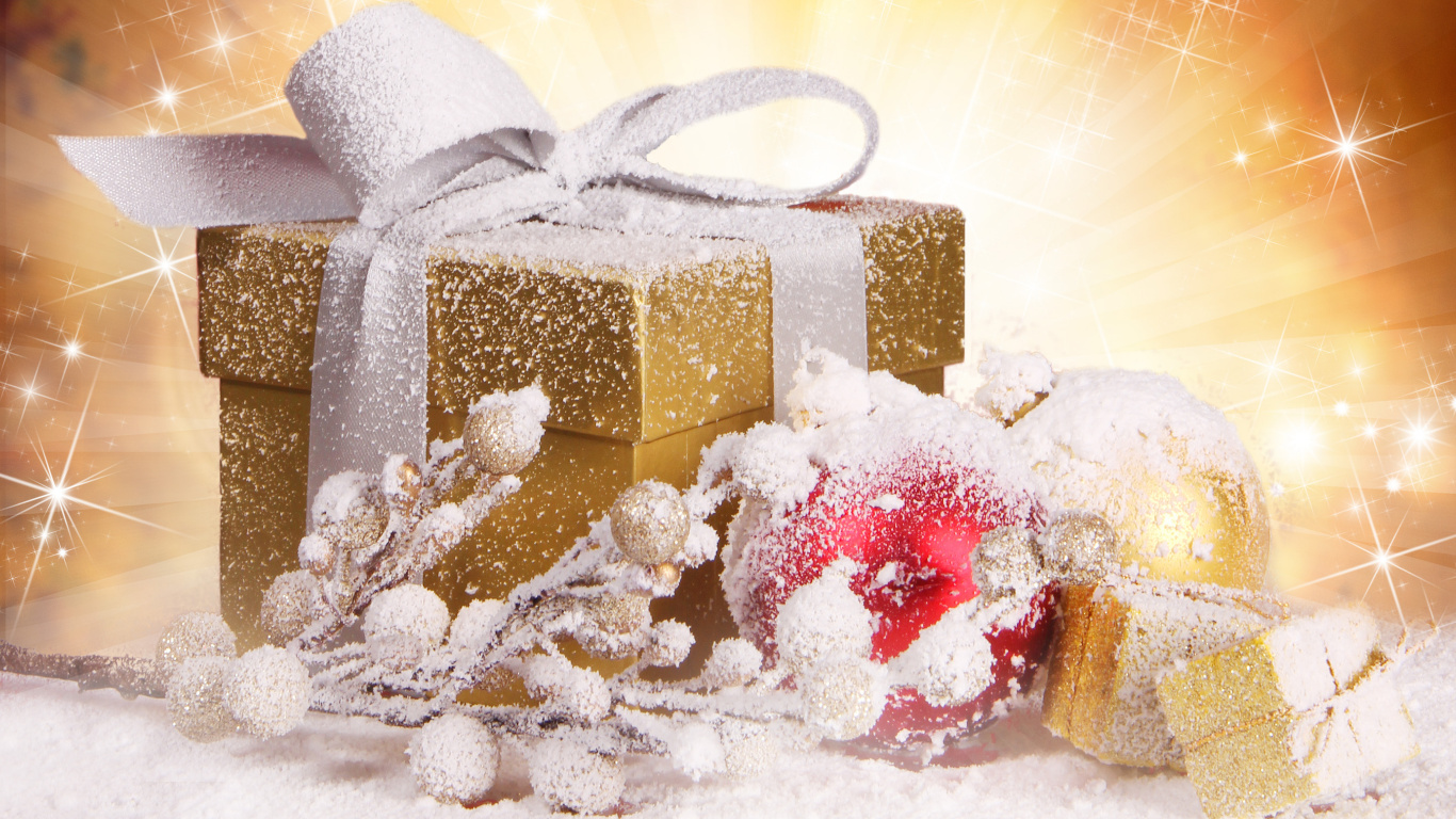 Обои Рождественский подарок, подарок, Рождественский день, настоящее время, панфорте в разрешении 1366x768