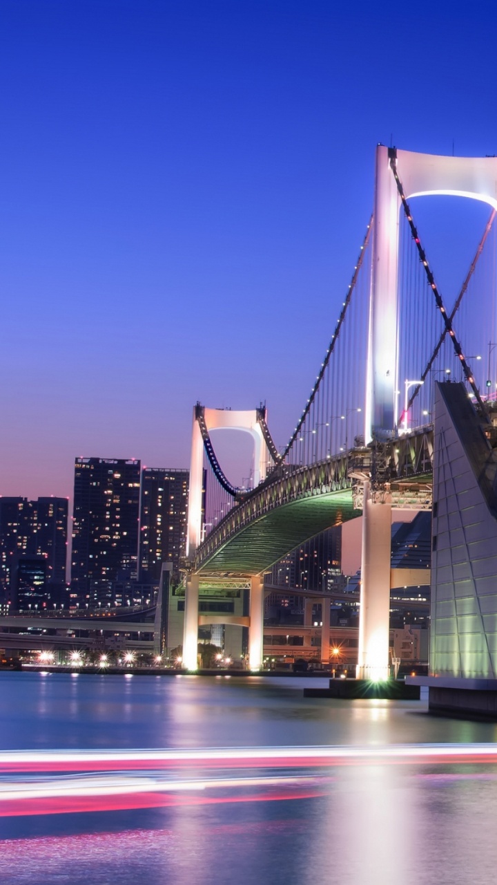 Обои Радужный мост, подвесной мост, мост, вантовый мост, ориентир в разрешении 720x1280