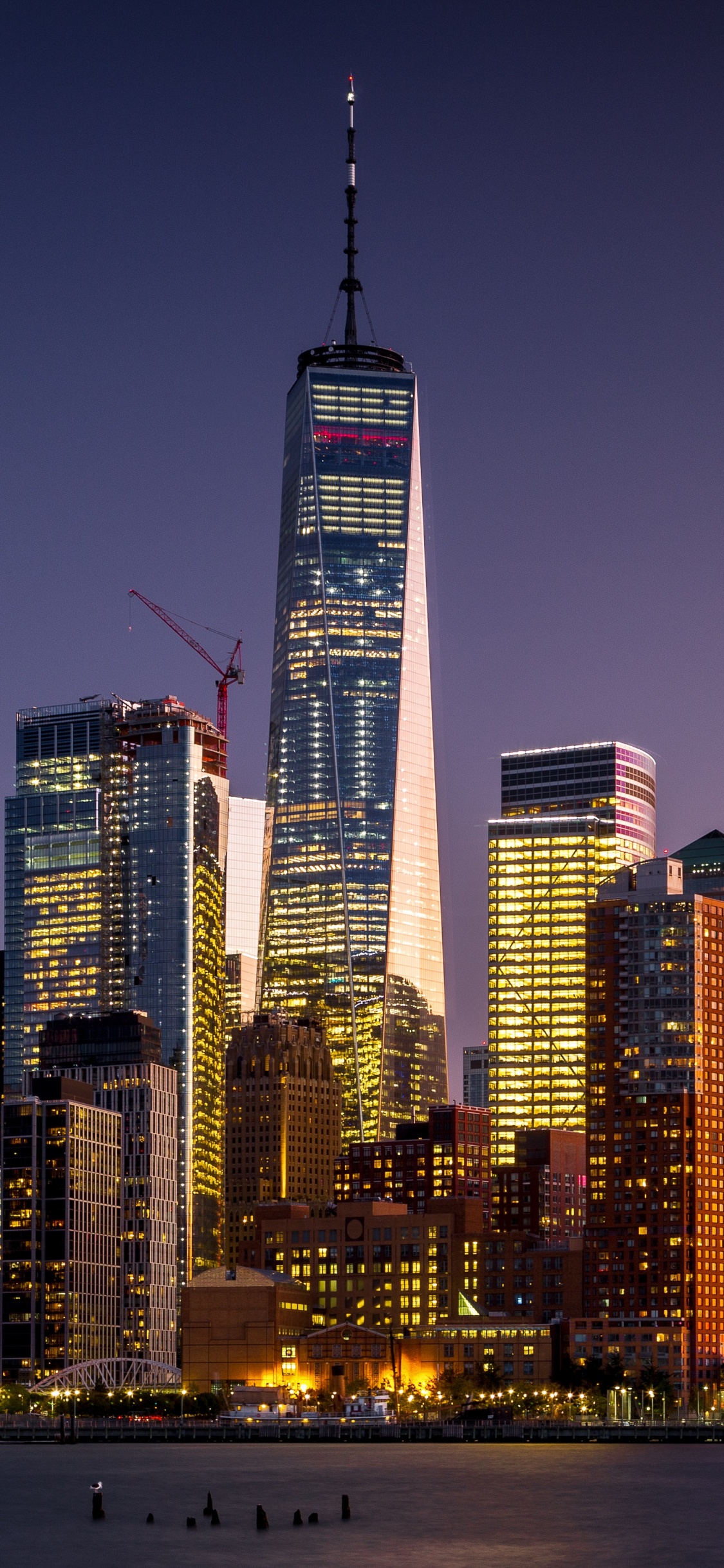 Обои Манхеттен, город, небоскреб, городской пейзаж, линия горизонта в разрешении 1125x2436