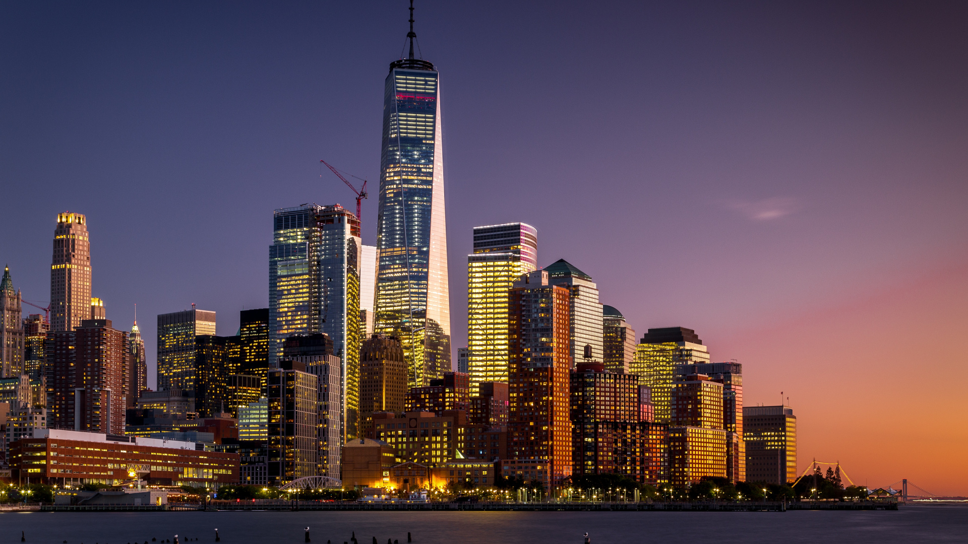 Обои Манхеттен, город, небоскреб, городской пейзаж, линия горизонта в разрешении 1920x1080