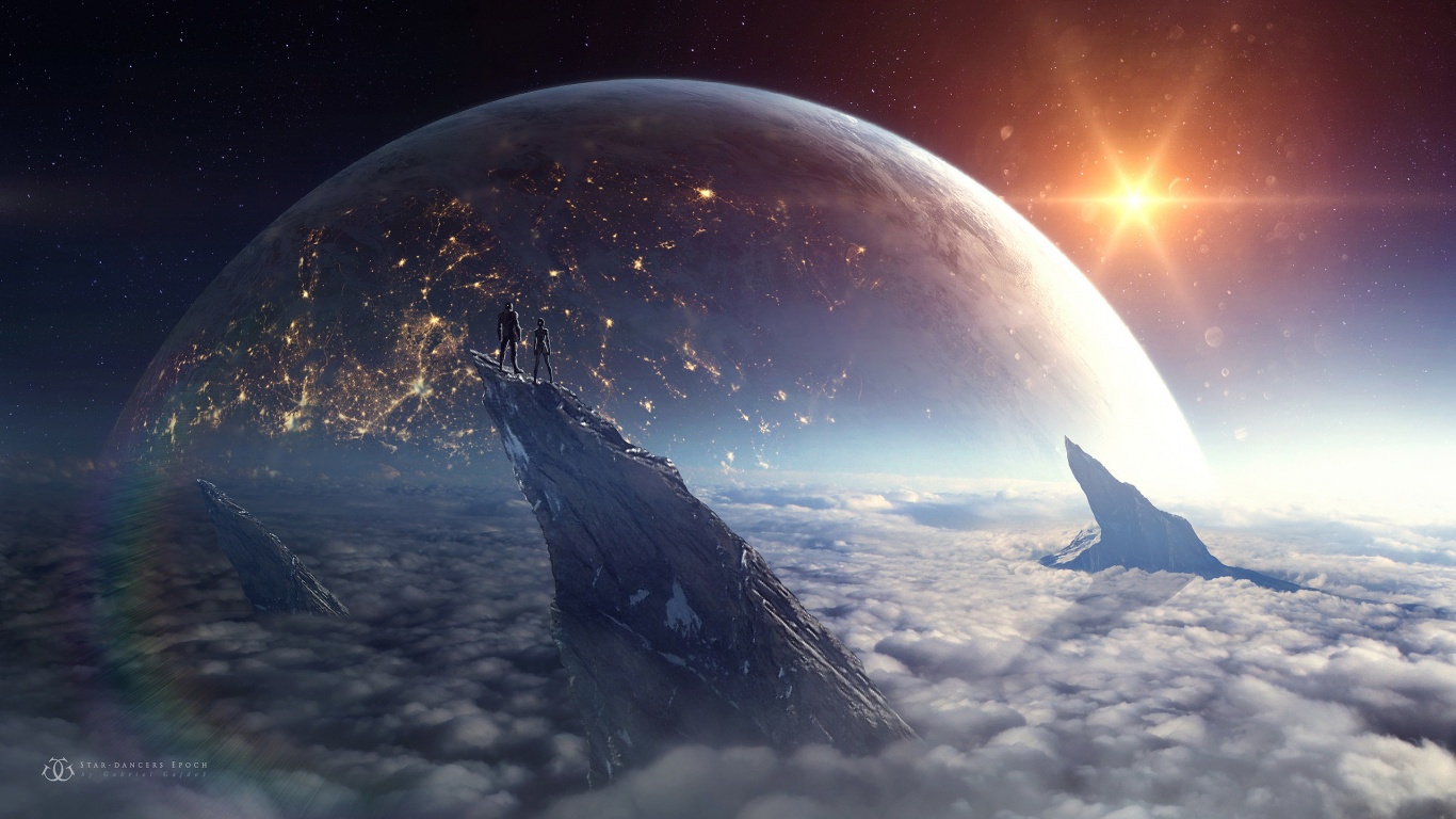 Обои арт, космическое пространство, атмосфера, астрономический объект, земля в разрешении 1366x768