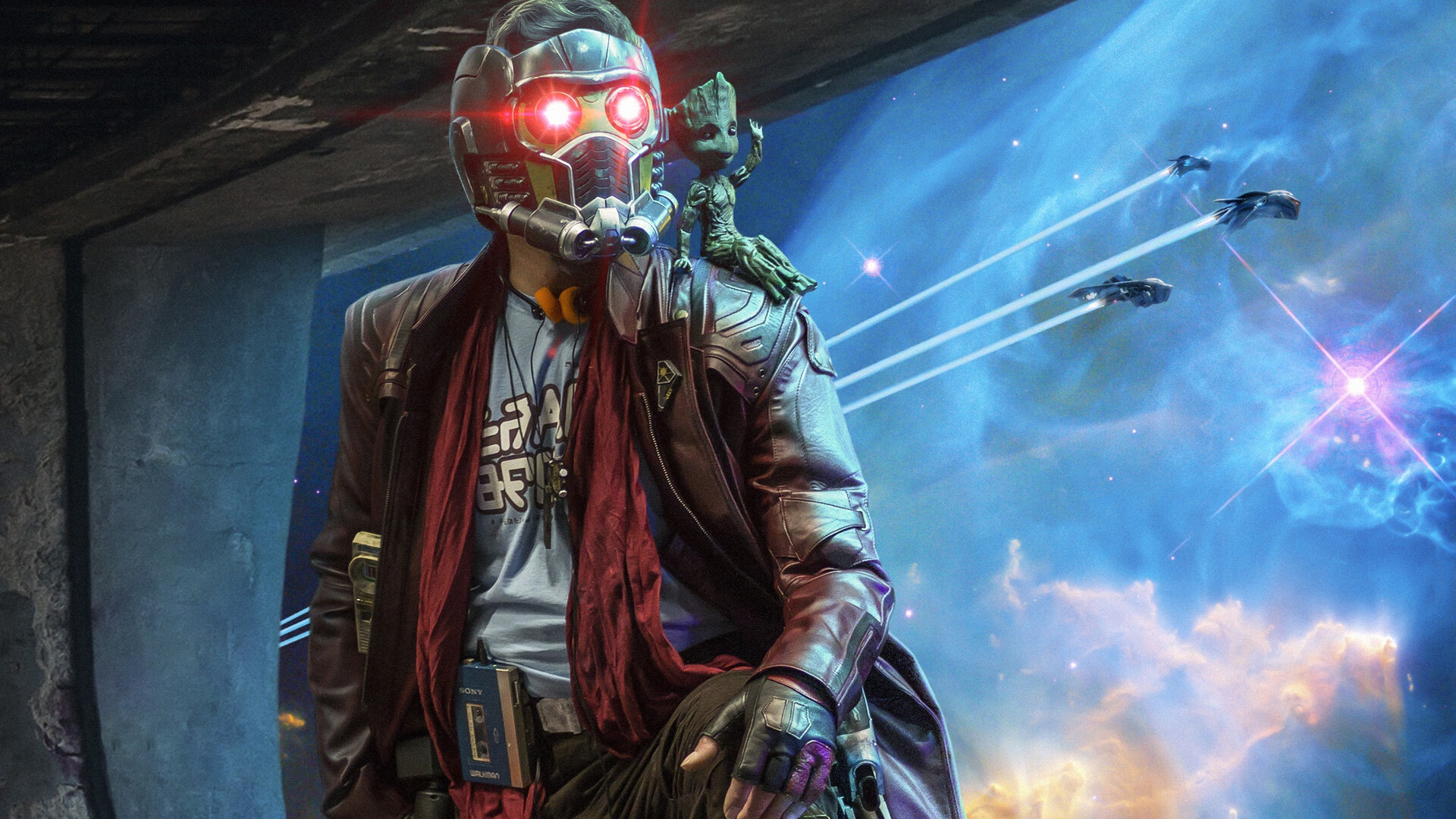 Обои Стар-Лорд, Грут, компьютерная игра, Цифровой композитинг, игры в разрешении 1920x1080