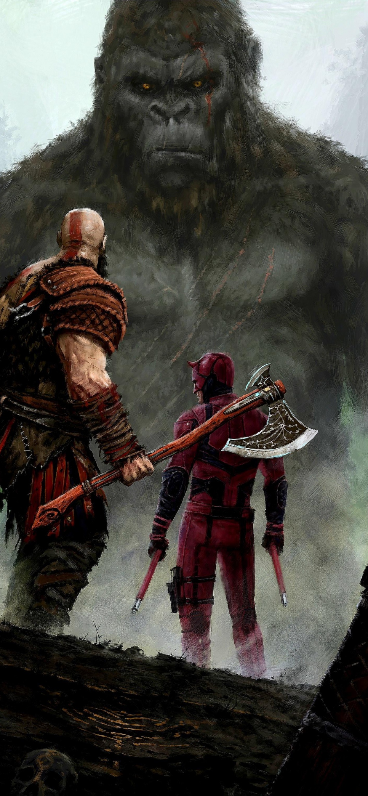 Обои Мэтт Мердок, Карен Страницы, god of war, шлем, военная форма в разрешении 1242x2688