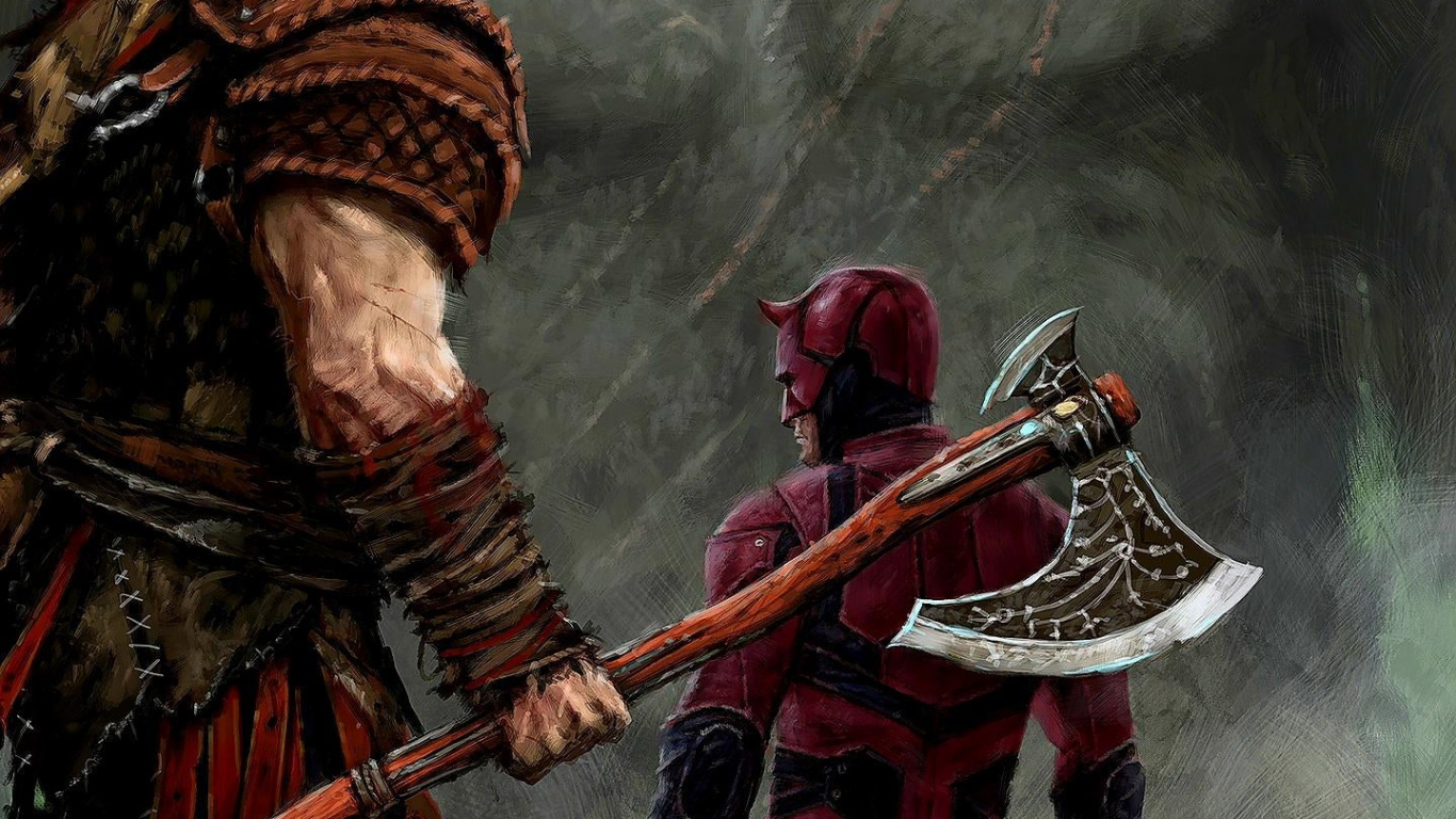 Обои Мэтт Мердок, Карен Страницы, god of war, шлем, военная форма в разрешении 1366x768