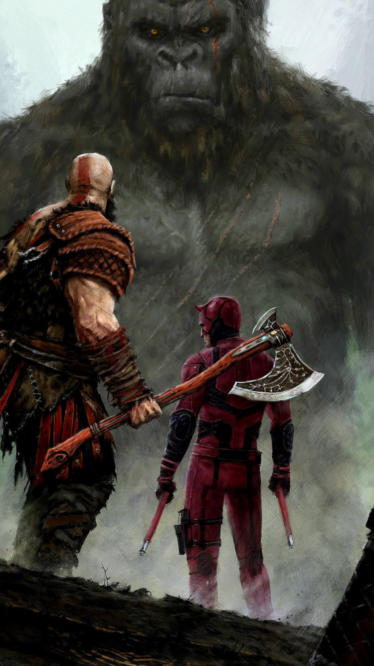 Обои Мэтт Мердок, Карен Страницы, god of war, шлем, военная форма в разрешении 750x1334