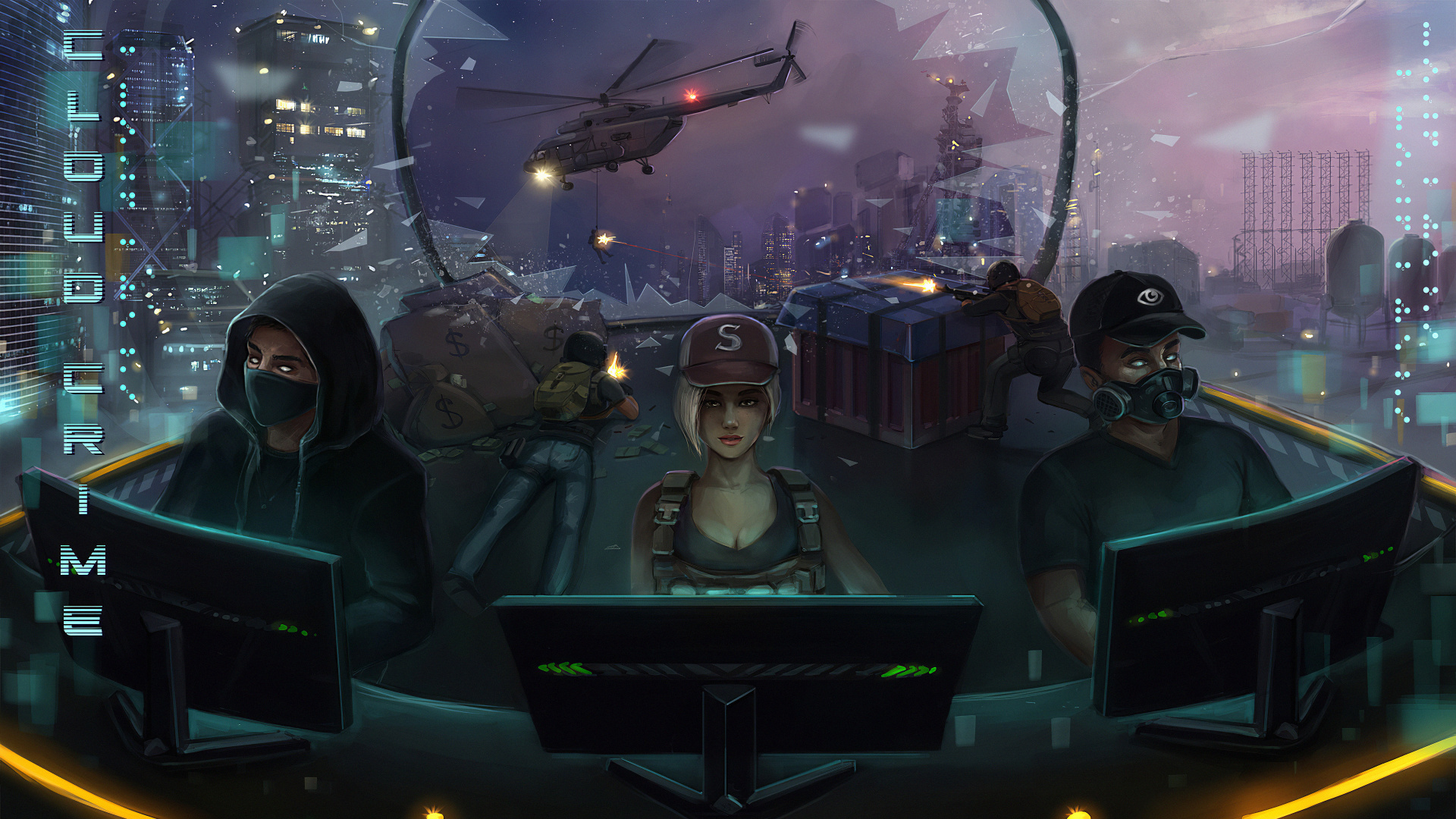 Обои видеоэффекты, геймер, темнота, игра-боевик, событие в разрешении 1920x1080