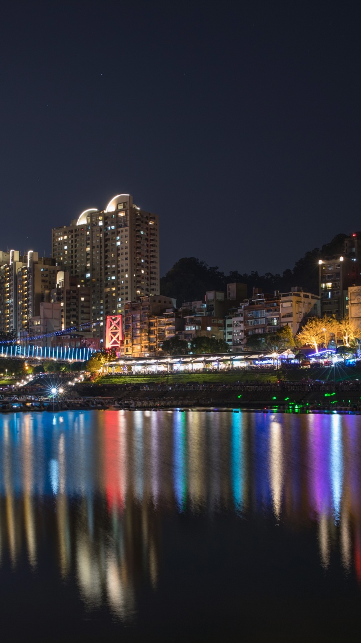 Обои Нью-Тайбэй, Китай, Тайбэй, город, ночь в разрешении 720x1280