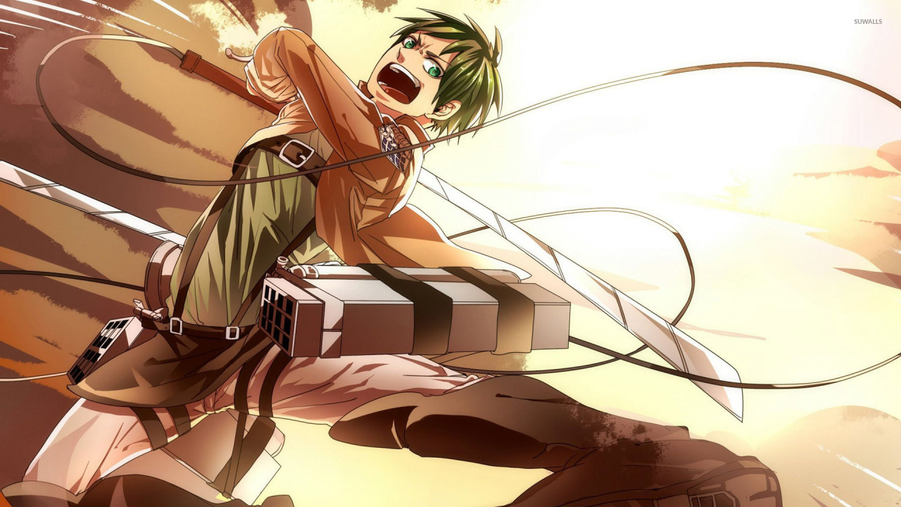 Обои эрен йегер, Микаса Акерман, нападение на титан, мультфильм, аниме в разрешении 1280x720