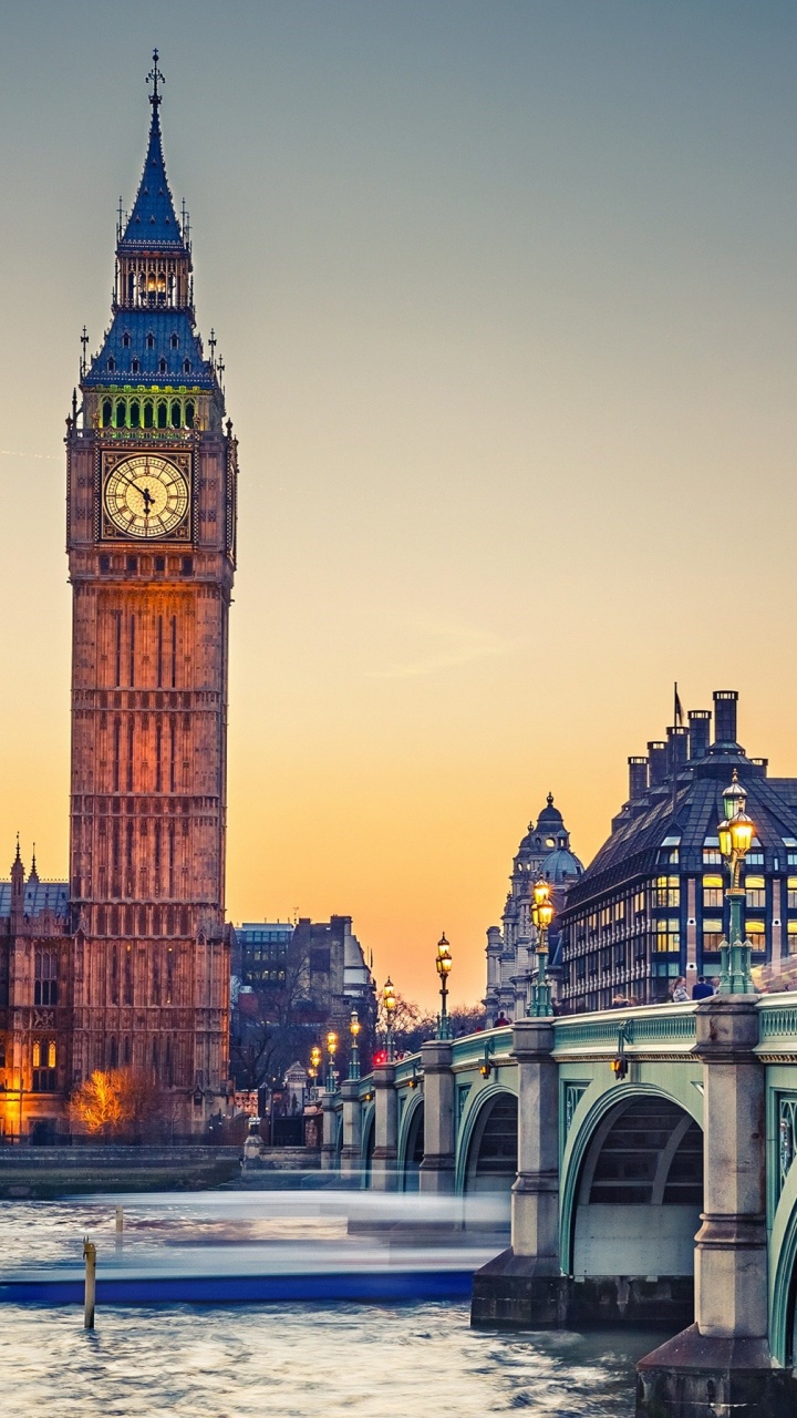 Обои ориентир, город, мост, метрополия, часовая башня в разрешении 720x1280