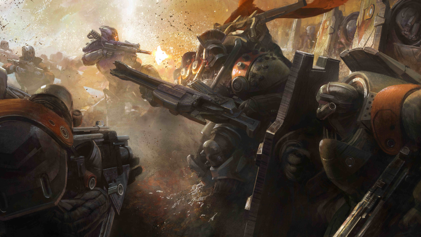 Обои destiny 2, bungie, концепт арт, арт, шутер в разрешении 1366x768