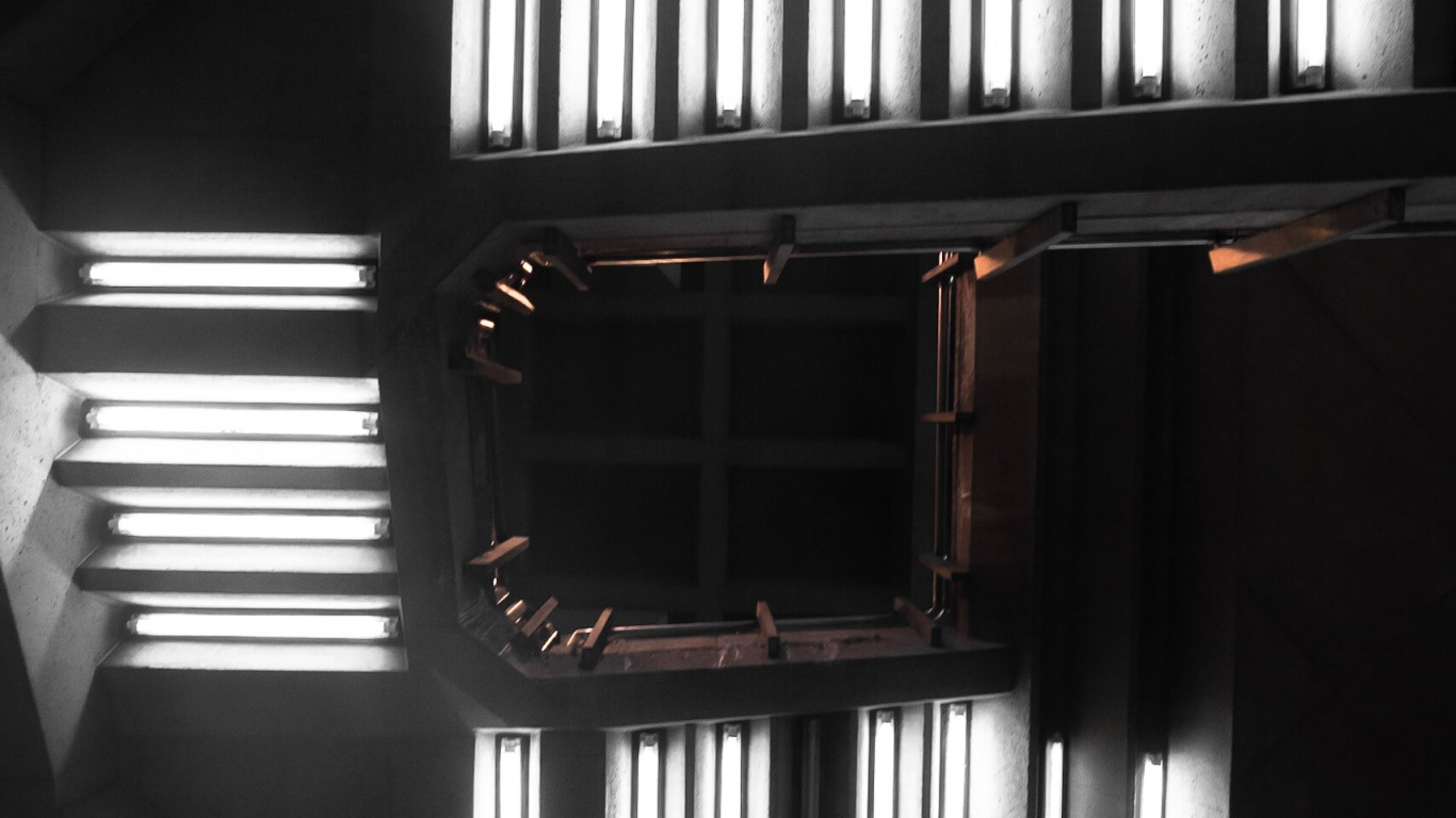 Обои черный, человек, лестница, Черный Белый - М, архитектура в разрешении 1366x768